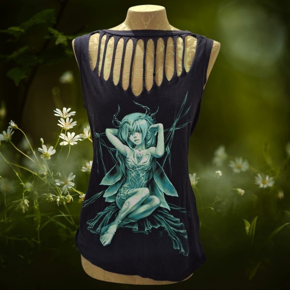 Vintage Distressed Trick Fairy Tank Top Large Fairycore Gothic Fantasy Mallgoth